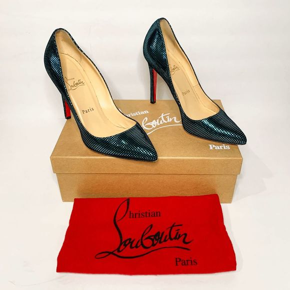 Christian Louboutin Shoes - Christian Louboutin Pigalle 100 Suede S Square Turqoise Black Heels EU 37 US 7